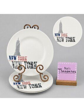 Creative Tops NEW YORK  Iconic Skyline Porcelain 8" White Salad Plates Set of 2